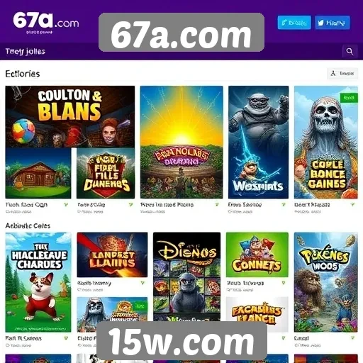 Diversidade de jogos disponíveis em 67a.com